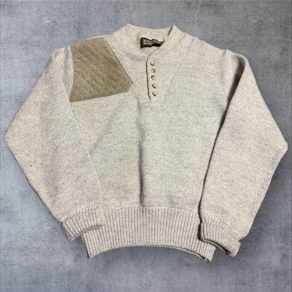 VTG Remington Sweater Mens Large Beige Wool Blend Shooting Henley Knit‎ USA L